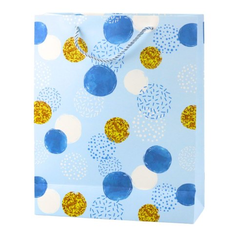 TORBA PREZENTOWA WZÓR ZŁOTE KROPKI PASTELOWA 32 × 26 × 10 CM