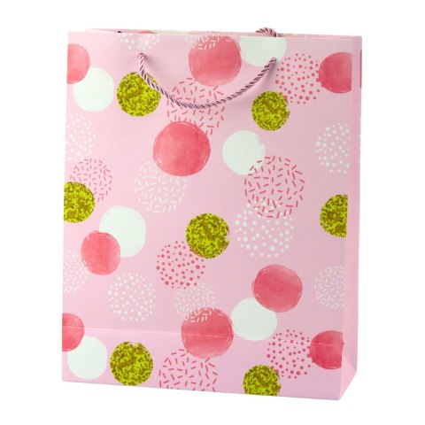 TORBA PREZENTOWA WZÓR ZŁOTE KROPKI PASTELOWA 32 × 26 × 10 CM