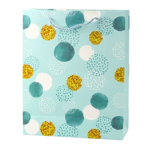 TORBA PREZENTOWA WZÓR ZŁOTE KROPKI PASTELOWA 32 × 26 × 10 CM