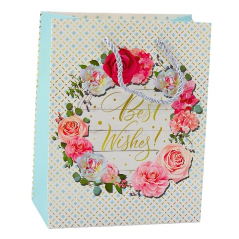 TORBA PREZENTOWA WZORY KWIATY BEST WISHES 23 X 18 X 10,5 CM