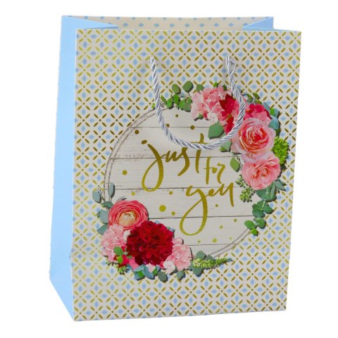 TORBA PREZENTOWA WZORY KWIATY BEST WISHES 23 X 18 X 10,5 CM