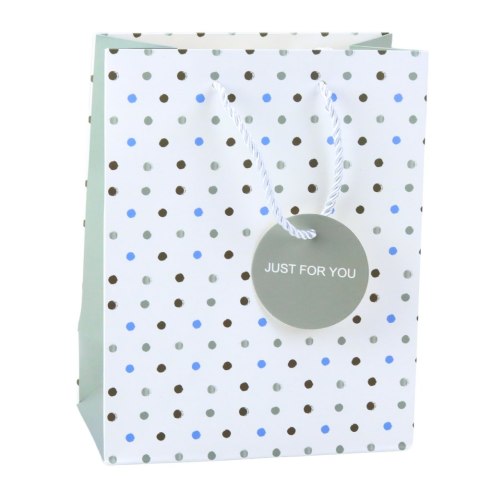 TORBA PREZENTOWA Z KROPKAMI NAPIS JUST FOR YOU 23 X 18 X 10,5 CM