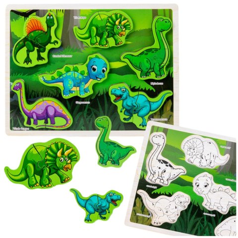 UKŁADANKA DREWNIANA DINOZAURY PUZZLE KSZTAŁTY PLANSZA 12EL