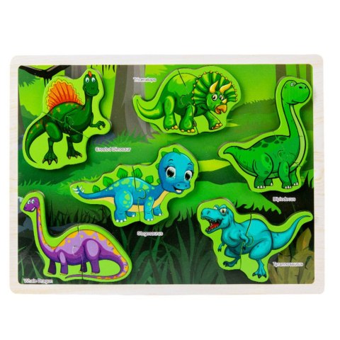UKŁADANKA DREWNIANA DINOZAURY PUZZLE KSZTAŁTY PLANSZA 12EL