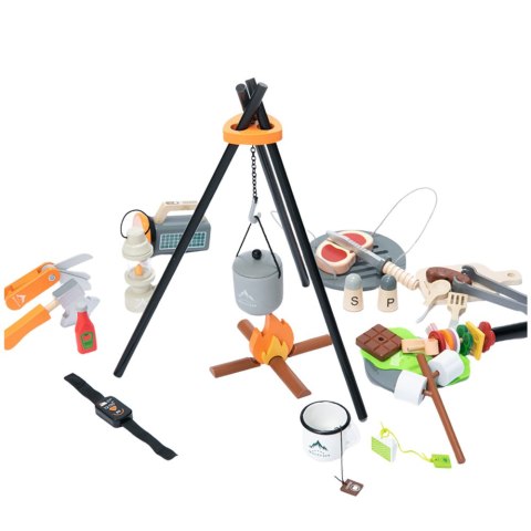 ZESTAW DO BIWAKOWANIA DREWNIANY OGNISKO AKCESORIA 45 EL