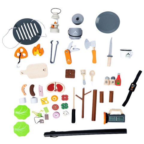 ZESTAW DO BIWAKOWANIA DREWNIANY OGNISKO AKCESORIA 45 EL