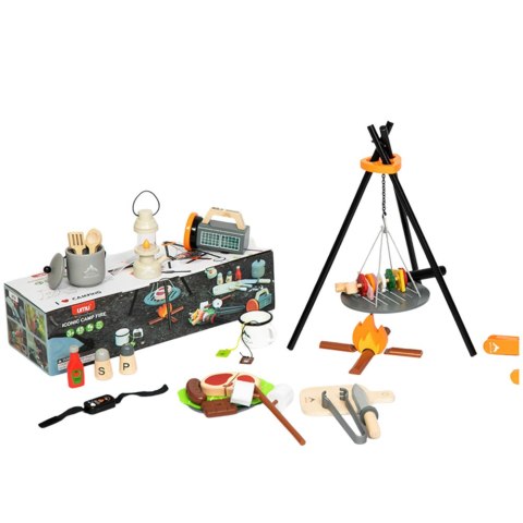 ZESTAW DO BIWAKOWANIA DREWNIANY OGNISKO AKCESORIA 45 EL