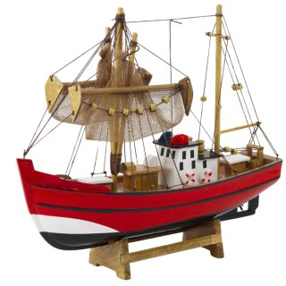 MODEL KOLEKCJONERSKI DEKORACYJNY STATEK KUTER RYBACKI CZERWONY 30X26CM