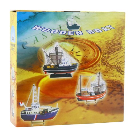 MODEL KOLEKCJONERSKI DEKORACYJNY STATEK KUTER RYBACKI CZERWONY 30X26CM