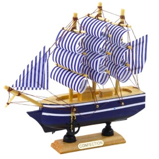 MODEL KOLEKCJONERSKI DEKORACYJNY STATEK ŻAGLOWIEC BIAŁO-NIEBIESKI 16X15CM