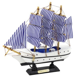 MODEL KOLEKCJONERSKI DEKORACYJNY STATEK ŻAGLOWIEC BIAŁO-NIEBIESKI 18X17CM