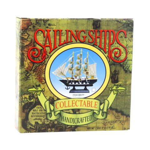 MODEL KOLEKCJONERSKI DEKORACYJNY STATEK ŻAGLOWIEC BIAŁO-NIEBIESKI 18X17CM