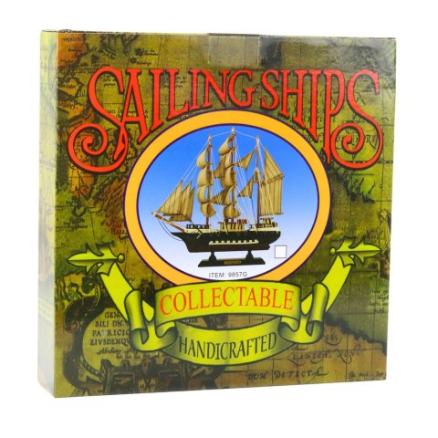 MODEL KOLEKCJONERSKI DEKORACYJNY STATEK ŻAGLOWIEC BIAŁO-NIEBIESKI 33X31CM