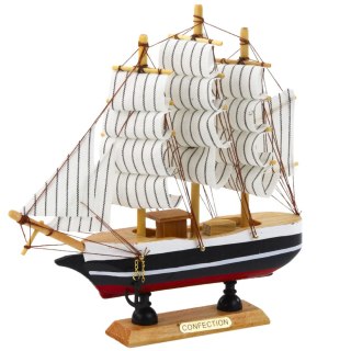 MODEL KOLEKCJONERSKI DEKORACYJNY STATEK ŻAGLOWIEC CZARNO-BIAŁY 21X21CM