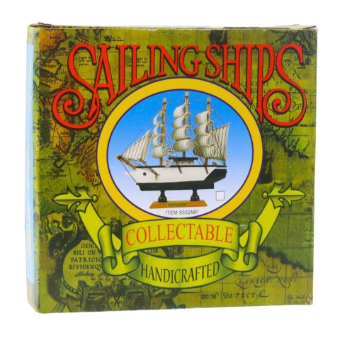 MODEL KOLEKCJONERSKI DEKORACYJNY STATEK ŻAGLOWIEC CZARNO-BIAŁY 21X21CM