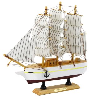MODEL KOLEKCJONERSKI DEKORACYJNY STATEK ŻAGLOWIEC TRÓJMASZTOWY BIAŁY 24X23CM