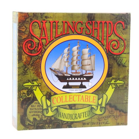 MODEL KOLEKCJONERSKI DEKORACYJNY STATEK ŻAGLOWIEC TRÓJMASZTOWY BIAŁY 24X23CM