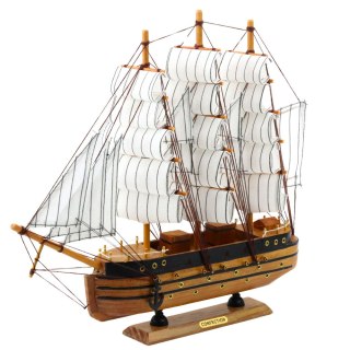 MODEL KOLEKCJONERSKI DEKORACYJNY STATEK ŻAGLOWIEC TRÓJMASZTOWY BIAŁY 39X36CM