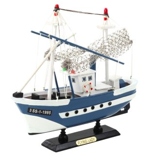 MODEL KOLEKCJONERSKI STATEK KUTER RYBACKI FLYING LADY NIEBIESKI 24X23CM