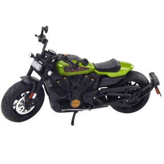 MOTOCYKL CHOPPER METALOWY ŚWIATŁA DŹWIĘKI CZARNY ZIELONE ELEMENTY 1:12