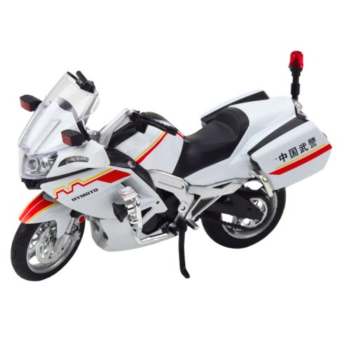 MOTOCYKL METALOWY ŚWIATŁA DŹWIĘKI BIAŁY CZERWONE ŻÓŁTE LINIE 1:12