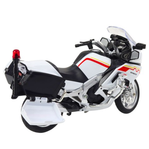 MOTOCYKL METALOWY ŚWIATŁA DŹWIĘKI BIAŁY CZERWONE ŻÓŁTE LINIE 1:12