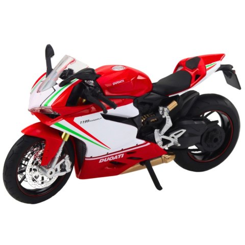 MOTOCYKL SPORTOWY METALOWY CZERWONO BIAŁY ŚWIATŁA DŹWIĘKI 1:12