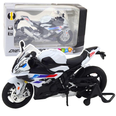 MOTOCYKL SPORTOWY METALOWY ŚWIATŁA DŹWIĘKI BIAŁY S1000 1:12