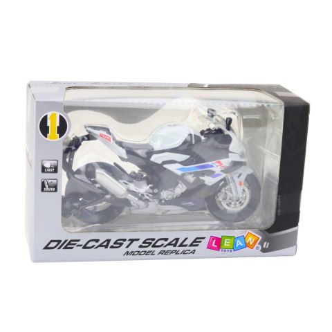MOTOCYKL SPORTOWY METALOWY ŚWIATŁA DŹWIĘKI BIAŁY S1000 1:12