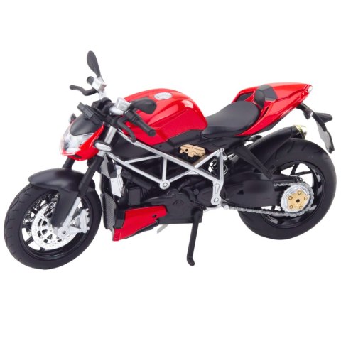 MOTOCYKL SPORTOWY METALOWY ŚWIATŁA DŹWIĘKI SREBRNE ELEMENTY CZERWONY 1:12