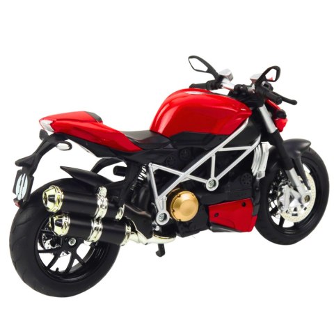 MOTOCYKL SPORTOWY METALOWY ŚWIATŁA DŹWIĘKI SREBRNE ELEMENTY CZERWONY 1:12