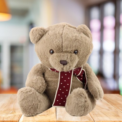 PLUSZOWA MASKOTKA PRZYTULANKA DUŻY MIŚ Z SZALIKIEM JASNOBRĄZOWY 45CM