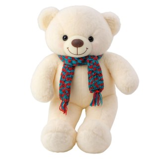 PLUSZOWA MASKOTKA PRZYTULANKA MIŚ KOLOROWY SZALIK WEŁNIANY BIAŁY 55CM