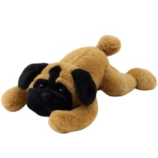 PLUSZOWA MASKOTKA PRZYTULANKA PIES MOPS LEŻĄCY BRĄZOWY 40CM