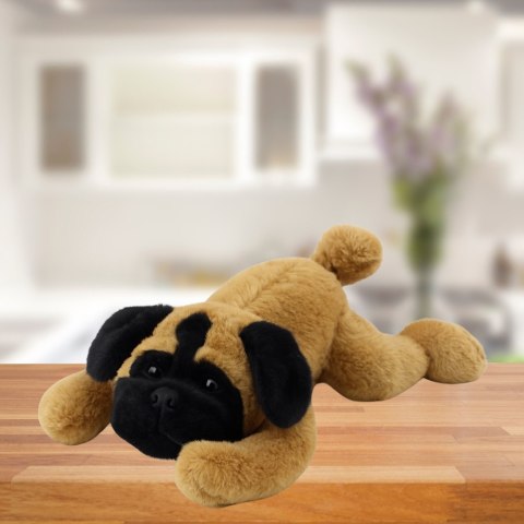 PLUSZOWA MASKOTKA PRZYTULANKA PIES MOPS LEŻĄCY BRĄZOWY 40CM