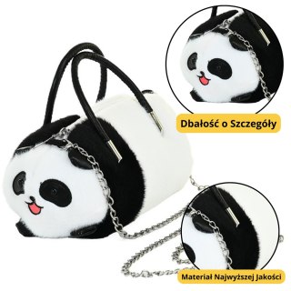 PLUSZOWA TORBA PANDA UCHWYTY METALOWY ŁAŃCUSZEK CZARNO BIAŁA 20CM