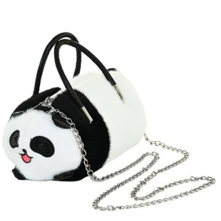 PLUSZOWA TORBA PANDA UCHWYTY METALOWY ŁAŃCUSZEK CZARNO BIAŁA 20CM