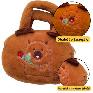 TORBA PLUSZOWA Z KAPIBARĄ Z RÓŻĄ BRĄZOWY 20CM
