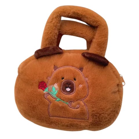TORBA PLUSZOWA Z KAPIBARĄ Z RÓŻĄ BRĄZOWY 20CM