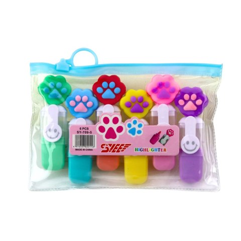 ZESTAW MINI ZAKREŚLACZE Z ŁAPKĄ W ETUI KOLOROWE 6SZT 8CM