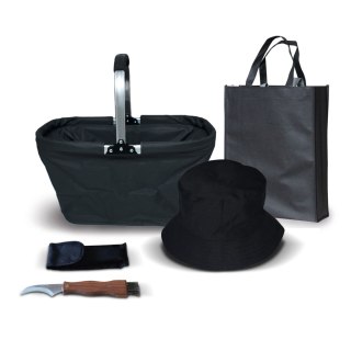 ZESTAW GRZYBIARZA KOSZ NÓŻ CZAPKA TORBA NA GRZYBY