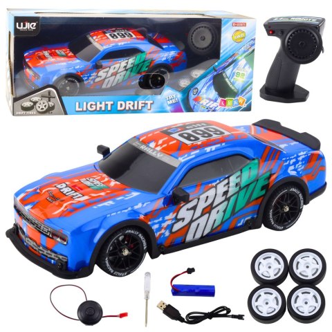 AUTO SPORTOWE ZDALNIE STEROWANE RC PODŚWIETLANA KAROSERIA DRIFT NIEBIESKIE