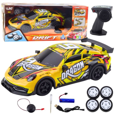 AUTO SPORTOWE ZDALNIE STEROWANE RC PODŚWIETLANA KAROSERIA DRIFT ŻÓŁTY