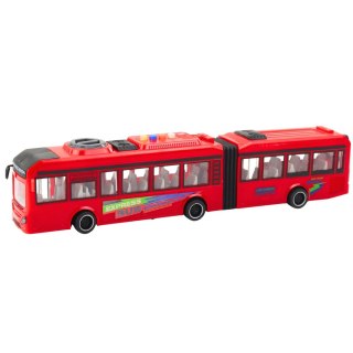 AUTOBUS PRZEGUBOWY OTWIERANE DRZWI ŚWIATŁA DŹWIĘKI CZERWONY 1:16