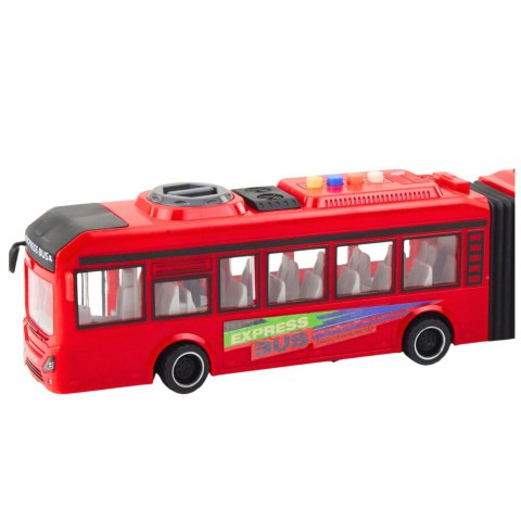 AUTOBUS PRZEGUBOWY OTWIERANE DRZWI ŚWIATŁA DŹWIĘKI CZERWONY 1:16