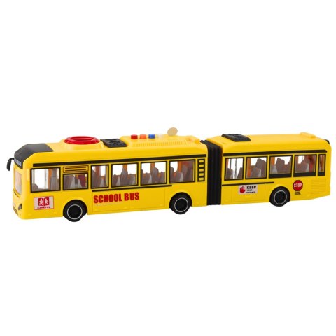 AUTOBUS PRZEGUBOWY SZKOLNY OTWIERANE DRZWI ŚWIATŁA DŹWIĘKI ŻÓŁTY 1:16