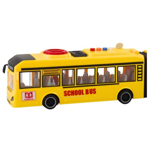 AUTOBUS PRZEGUBOWY SZKOLNY OTWIERANE DRZWI ŚWIATŁA DŹWIĘKI ŻÓŁTY 1:16