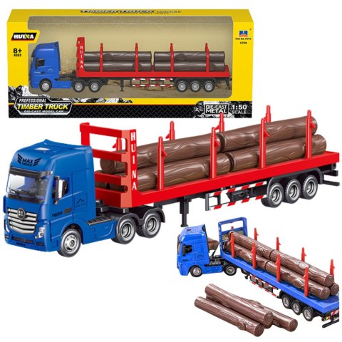 CIĘŻARÓWKA TRANSPORT DREWNA METALOWA HUINA 1:50 CZERWONA