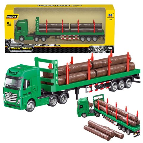 CIĘŻARÓWKA TRANSPORT DREWNA METALOWA HUINA 1:50 ZIELONA
