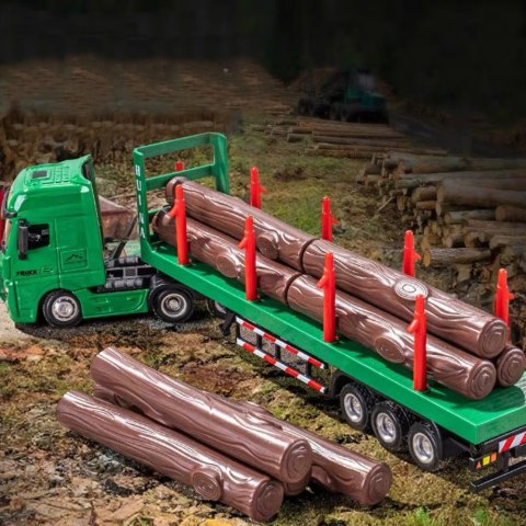 CIĘŻARÓWKA TRANSPORT DREWNA METALOWA HUINA 1:50 ZIELONA